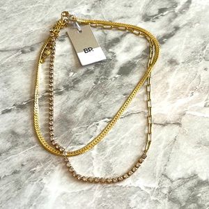 NWT BP gold color crystal layered necklace